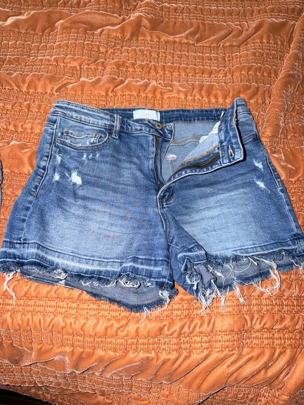 VERVET Denim Shorts Distressed Raw Hem Size L